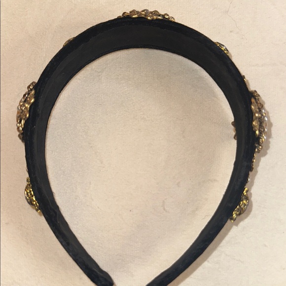 Chunky, Elegant Black Velvet Bejeweled Headband w/beautiful Glass Gems Accents - Picture 4 of 4
